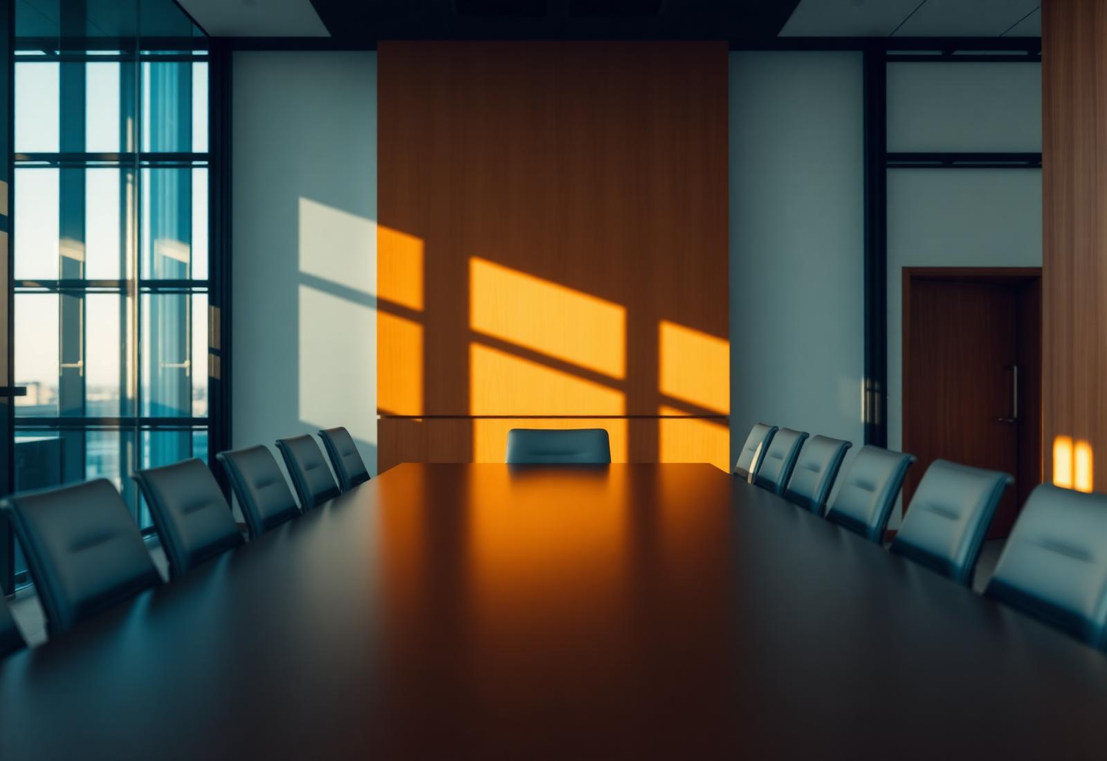 Mesa de reunião corporativa iluminada